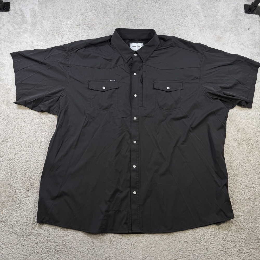 Poncho Shirt Mens 3XL Black Regular Fit Pearl Snap Vented Fishing Outdoors
